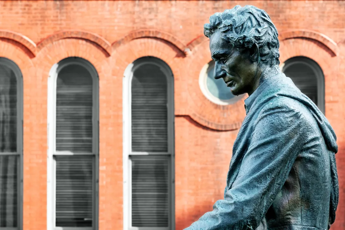 Statue of Abraham Lincoln located outside of the Maxwell school.
