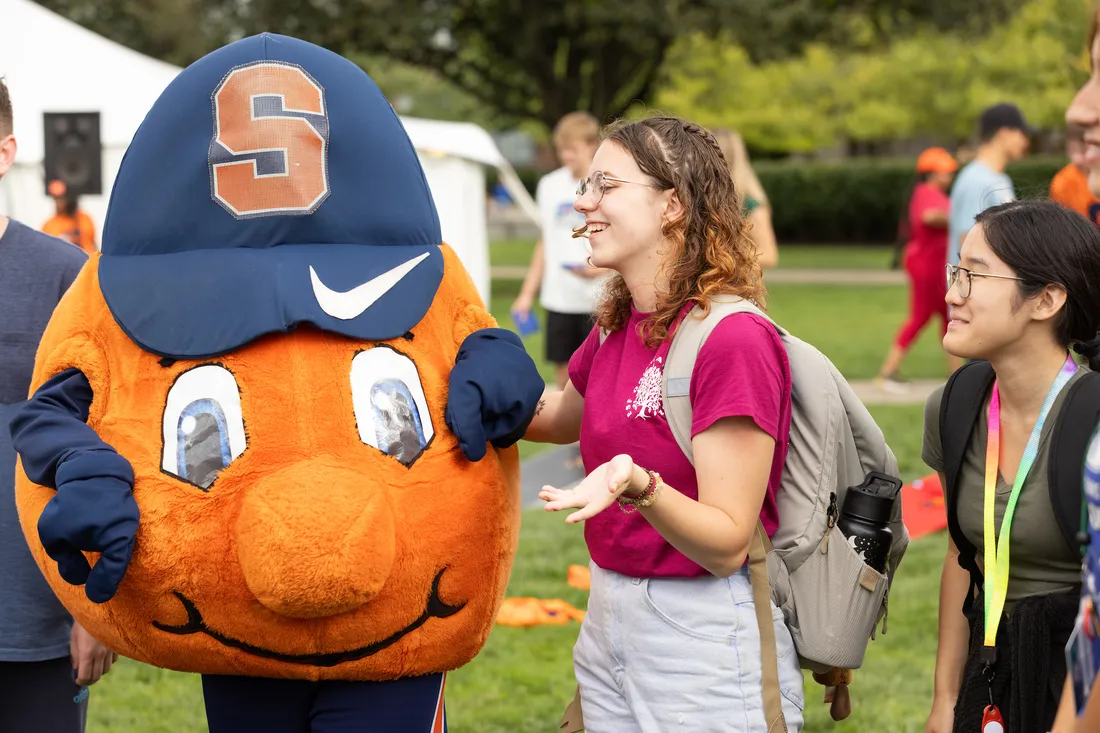 Students spending time outside with Otto.