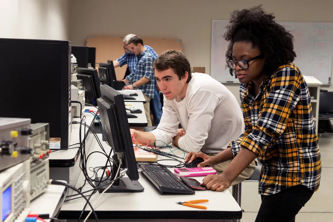 Students working on computers.