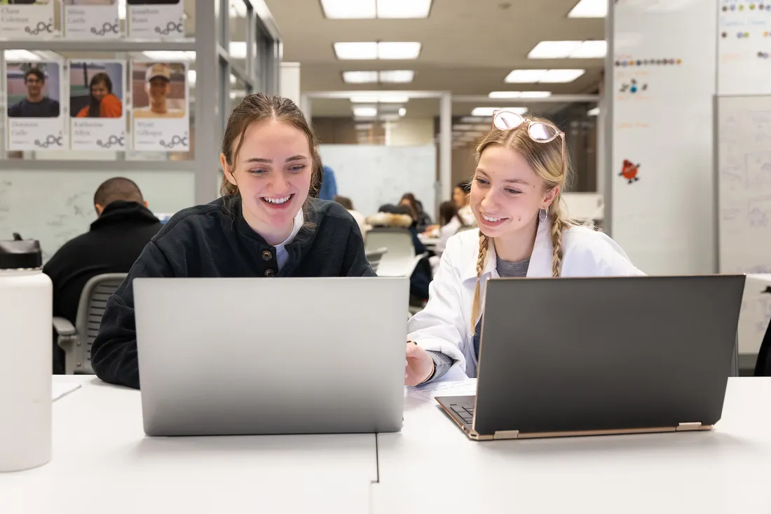 Students working together in the library.