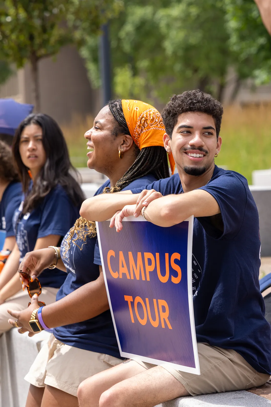 People sitting on campus.