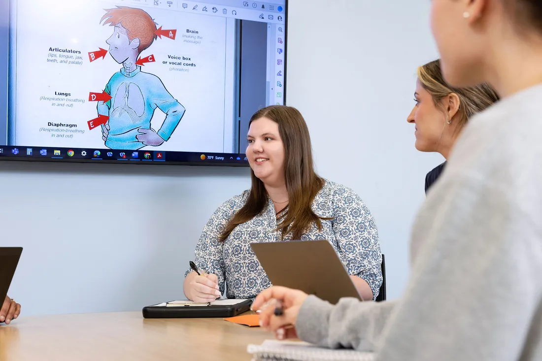 Violet Cabot in a speech language pathology classroom.