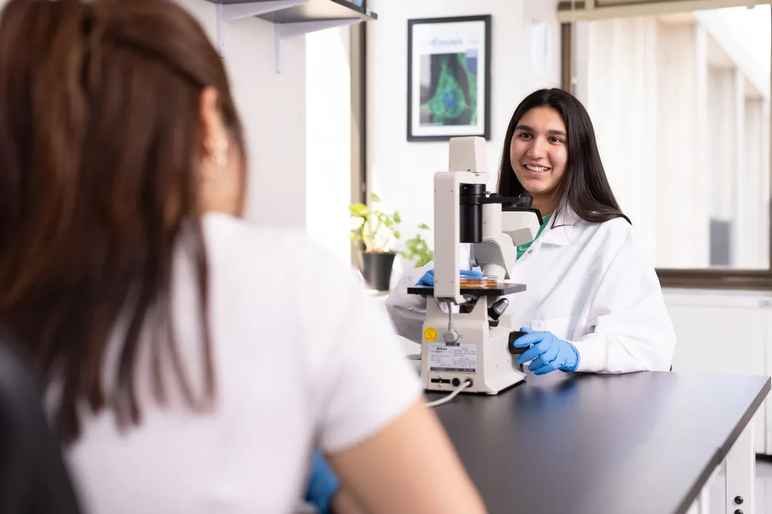 Students working in a lab.