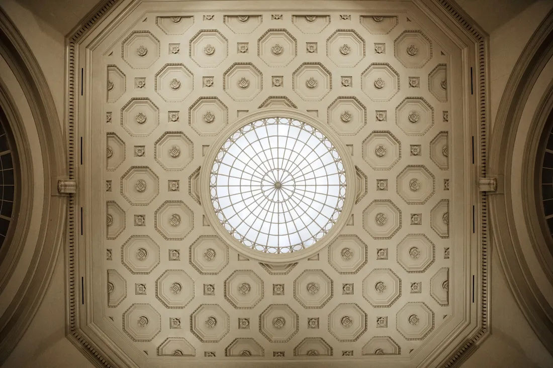Shot of the ceiling of Hendricks Chapel.