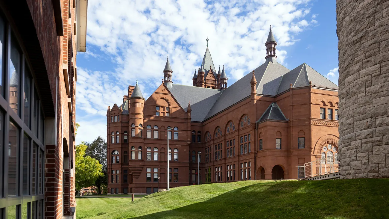 A rooftop image of buildings at Syracuse University's campus.
