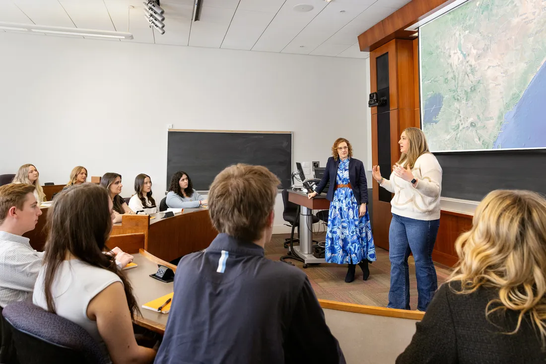 Student Isabella Simon presenting to a class.