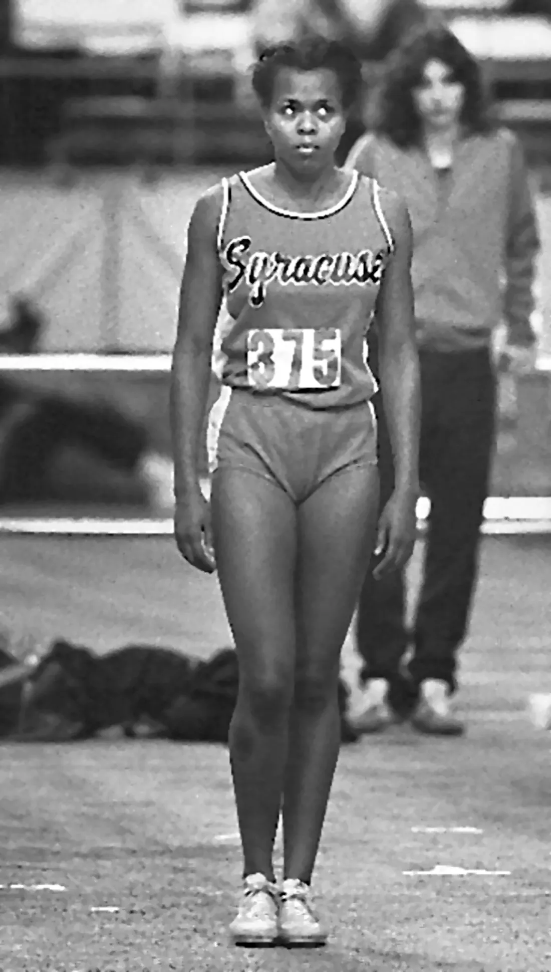 Sharon Owens '85 as a student competing for the Syracuse University women's track and field team.