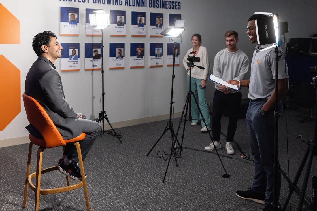 A student being filmed.
