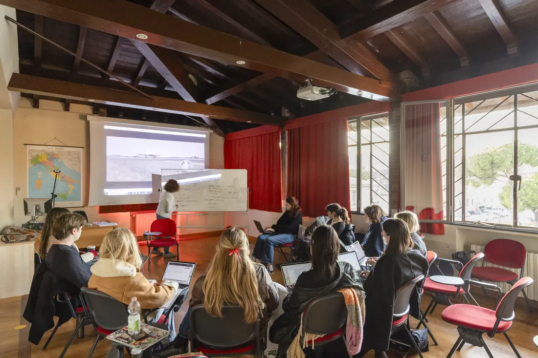 Students sitting inside of a classroom in Florence, Italy.