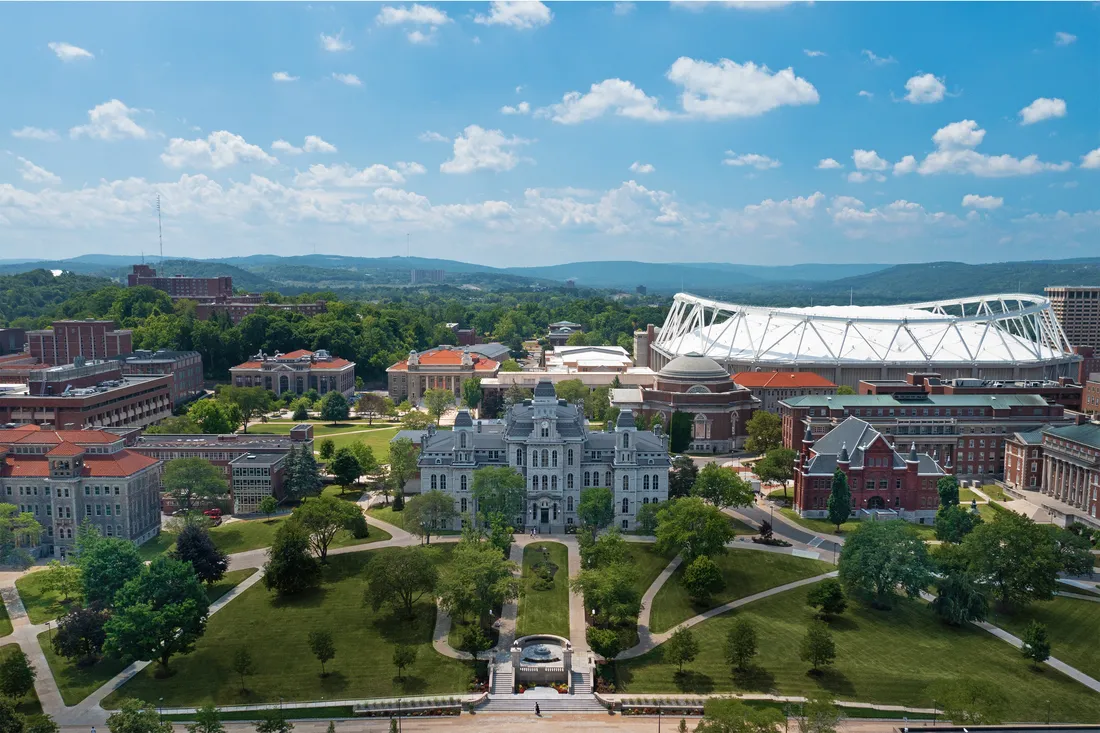 Drone shot of Syracuse University Campus.