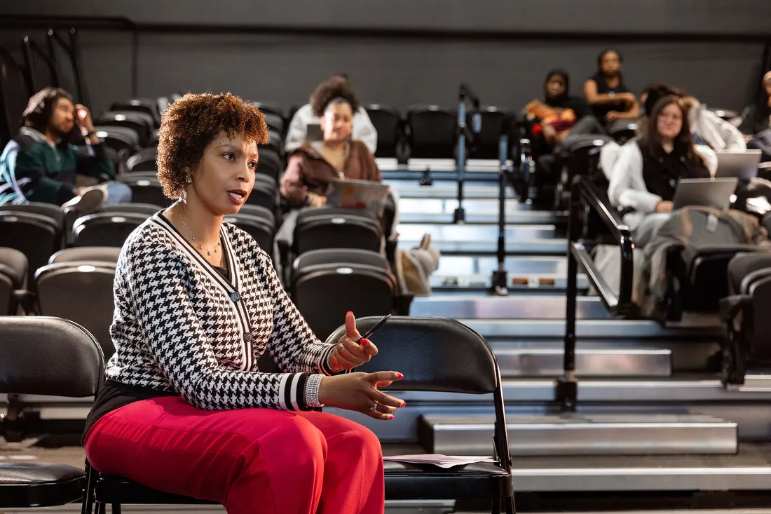 Tanisha Jackson talking to a class.