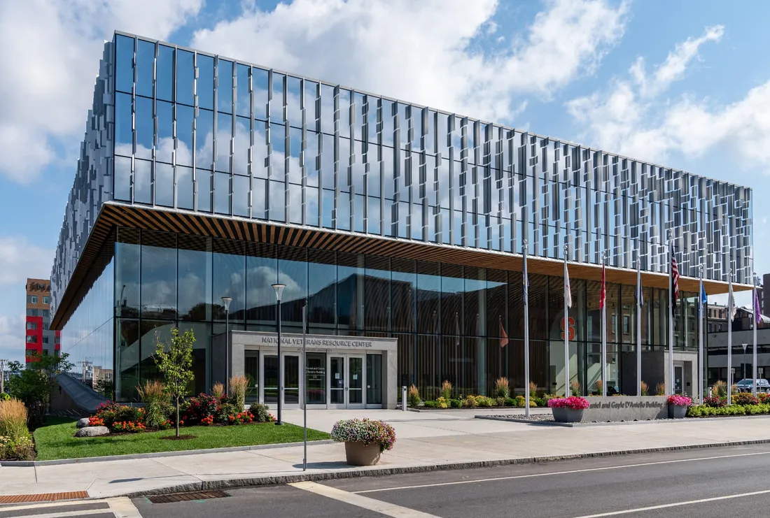 Exterior of the NVRC building on a summer day.