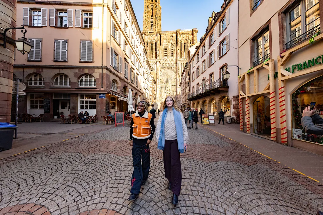 Students walking the streets of Strasbourg