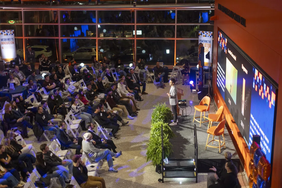 Students sitting for a panel at the launch of the Center for the Creator Economy.