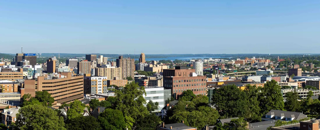 An aerial view of the City of Syracuse.