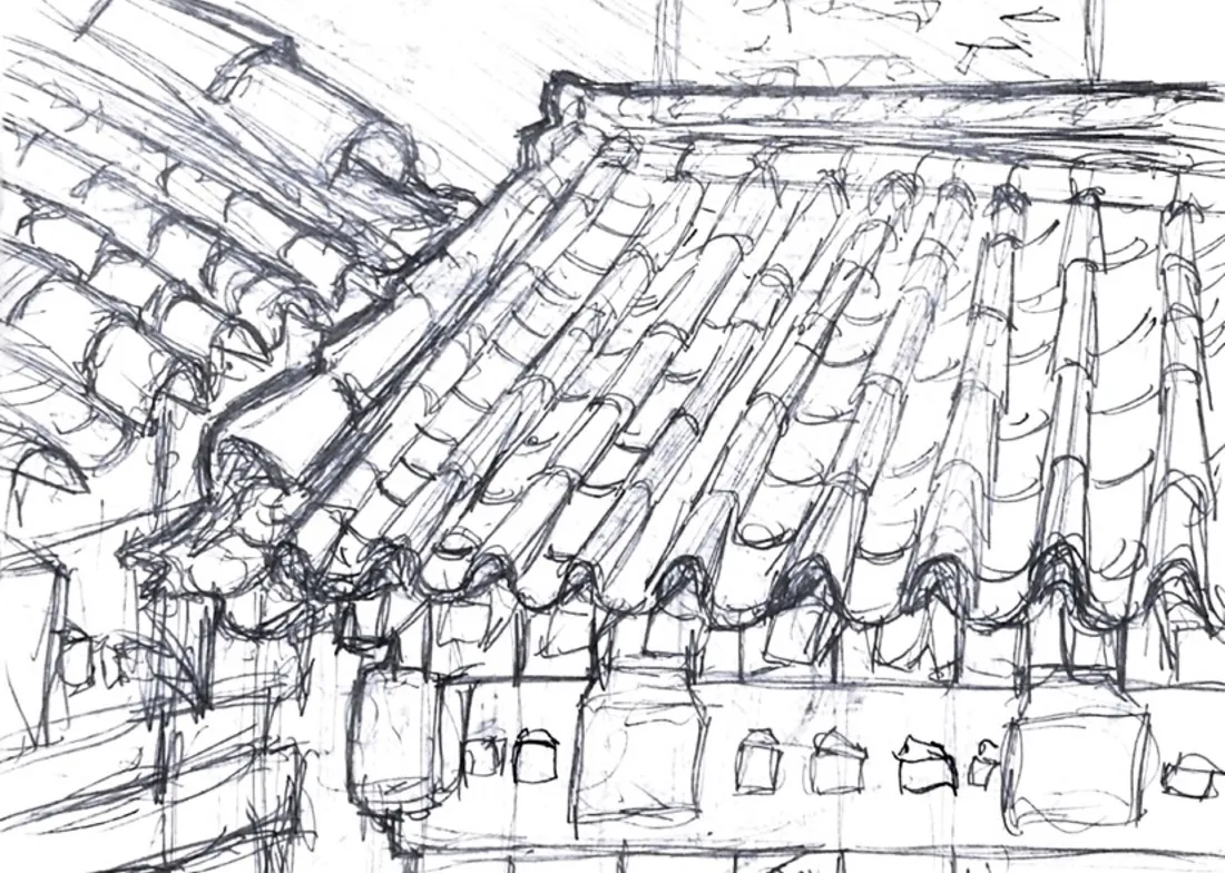 Sketch of South Korean architecture done by a Syracuse University illustration student.