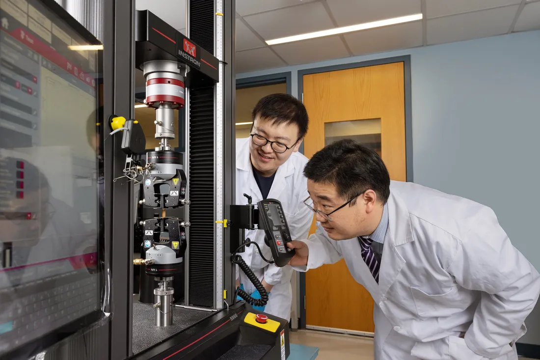 Professor working with graduate student in a laboratory.