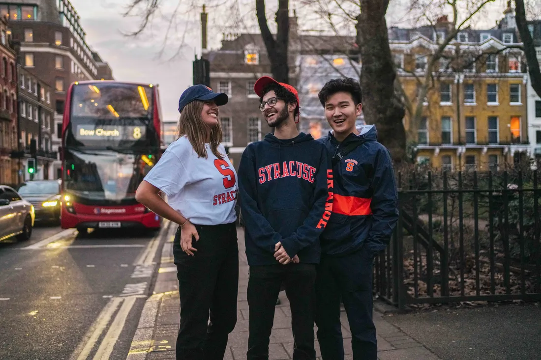 Three students studying abroad in London, England.