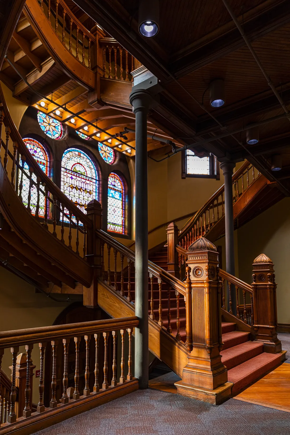 Interior shot of the staircase inside of Crouse College.