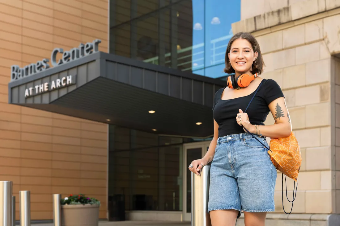 Caiyan Power Bass '26 standing outside the Barnes Center.