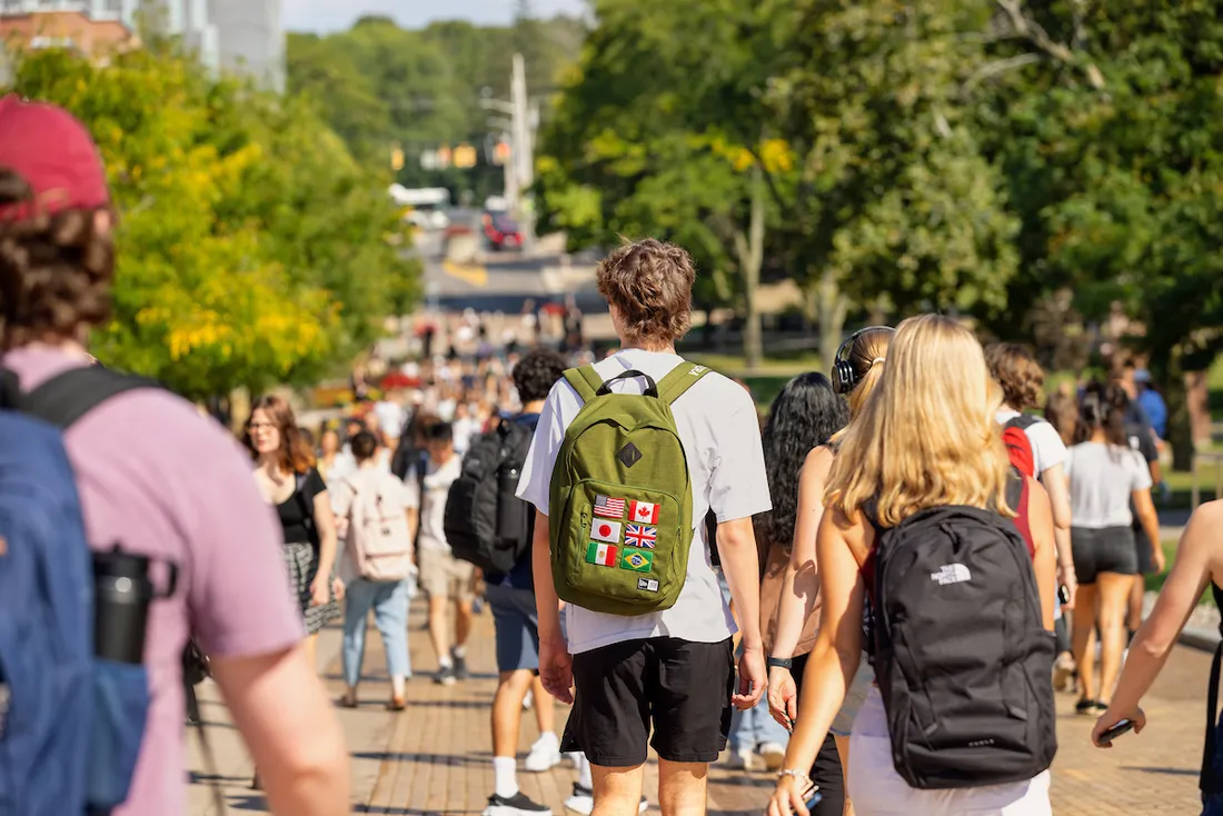 Students walking on campus.