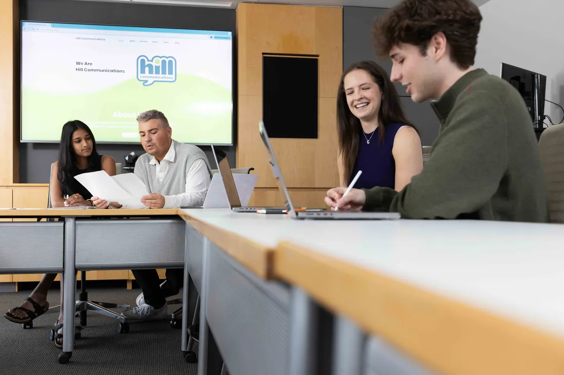 Student organization, Hill Communications, students collaborating together.