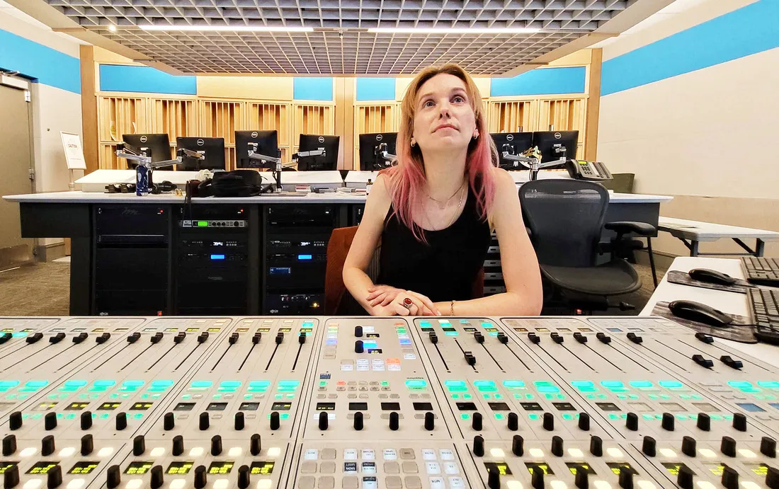 Margaret Luthar in sound booth.