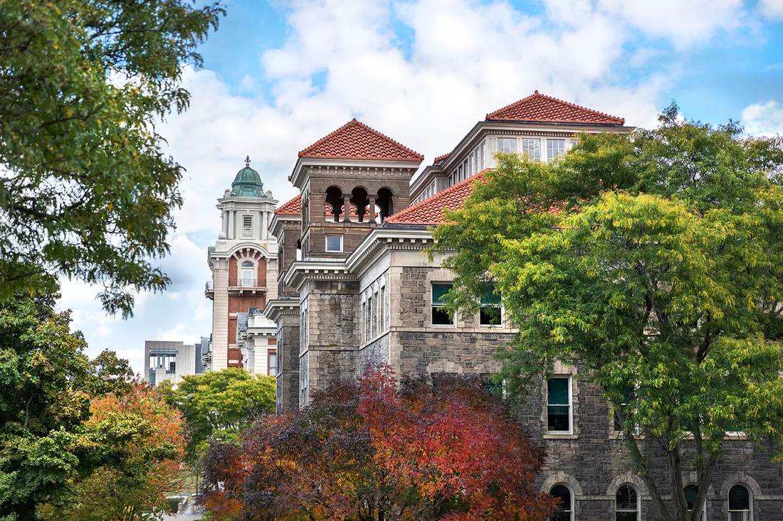 Portrait of the university building on campus.