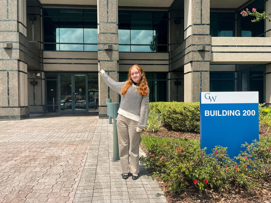 Kerry Spencer outside of the building where she interned.