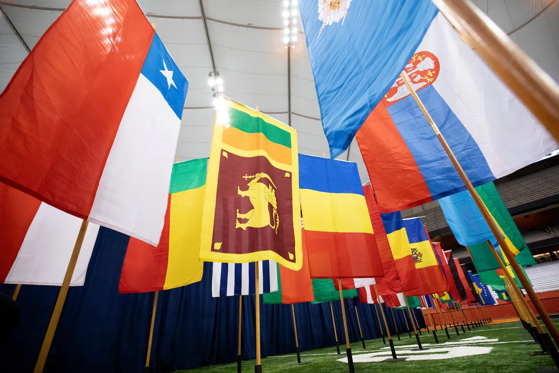 Flags inside the dome.