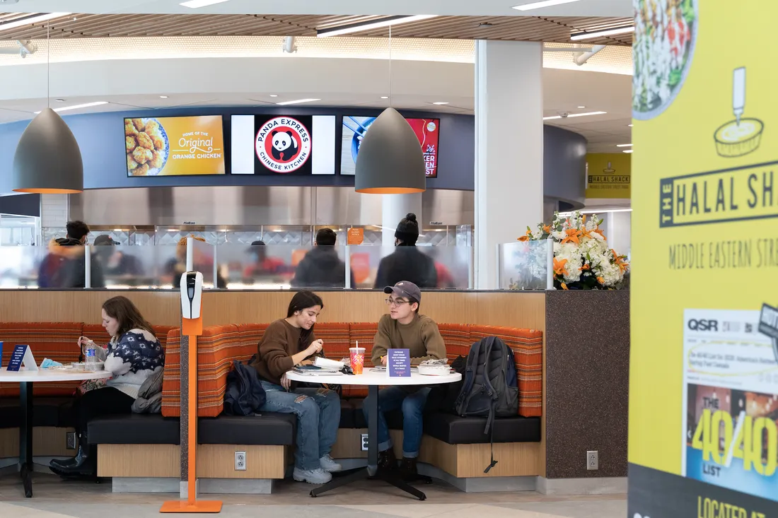 Students at Schine Center dining area.