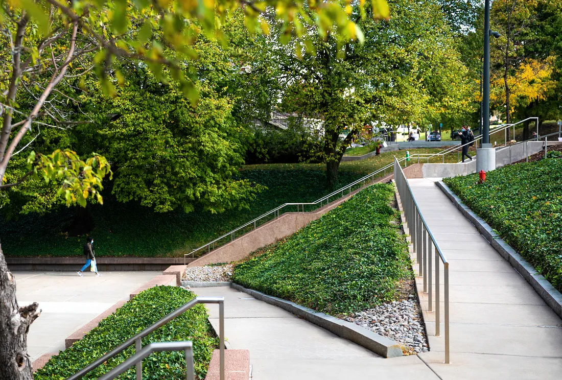 A wheelchair ramp on campus.
