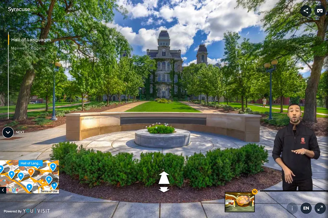 A 360 virtual tour of campus.