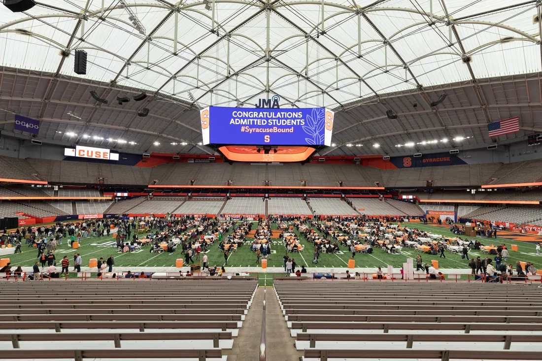 Students inside the JMA Wireless Dome on admitted students' day.