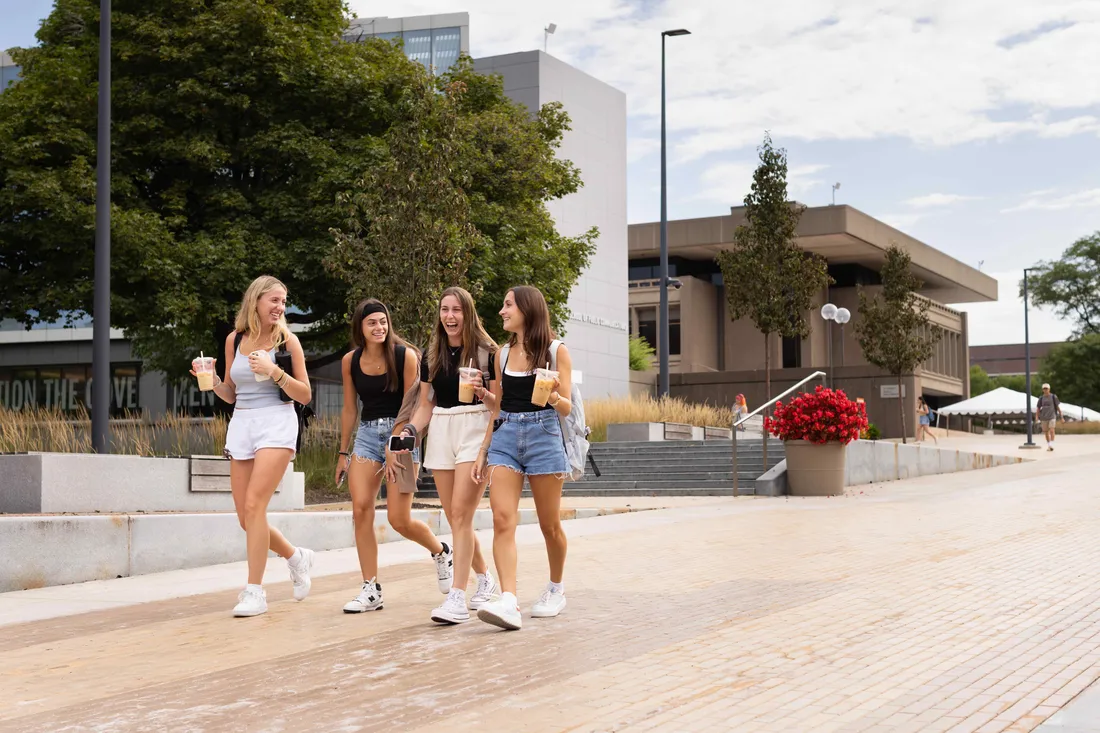 Students walking on campus.